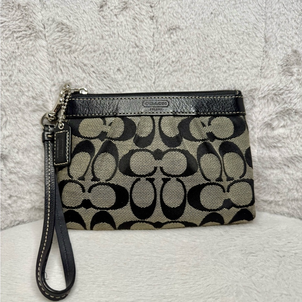 SOLD - Coach Signature Canvas Wristlet